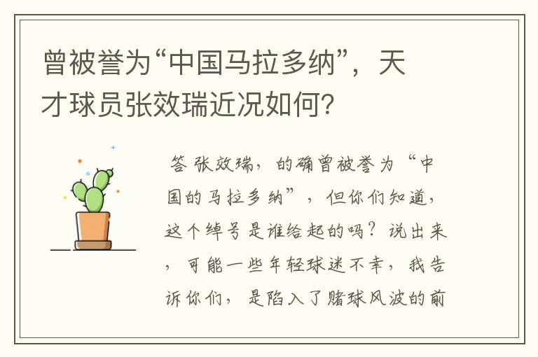 曾被誉为“中国马拉多纳”,天才球员张效瑞近况如何?