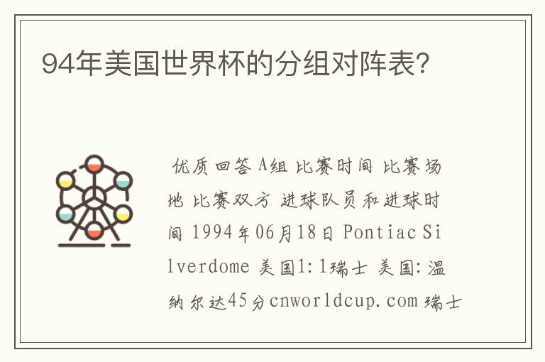 94年美国世界杯的分组对阵表?