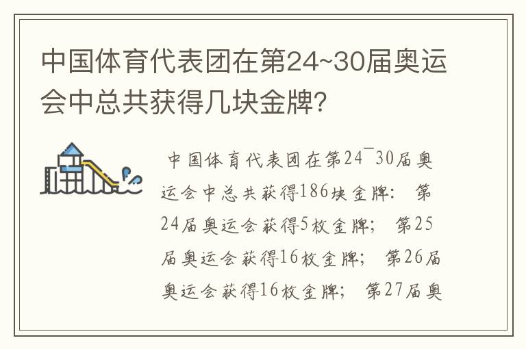 中国体育代表团在第24~30届奥运会中总共获得几块金牌?
