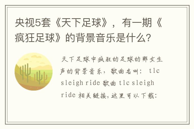央视5套《天下足球》,有一期《疯狂足球》的背景音乐是什么?