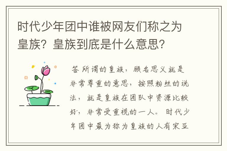 时代少年团中谁被网友们称之为皇族?皇族到底是什么意思?