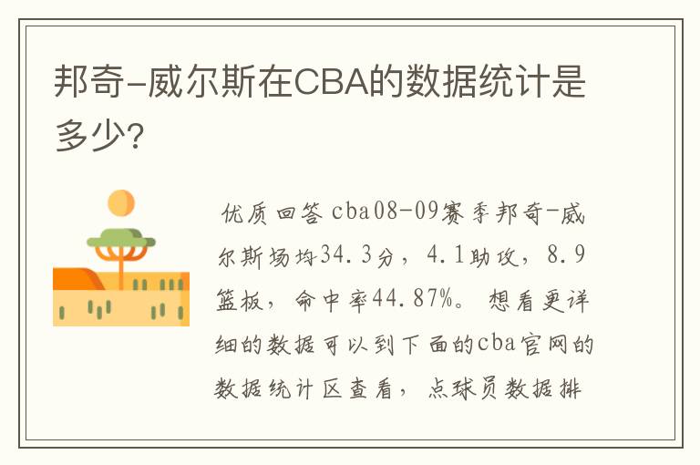 邦奇-威尔斯在CBA的数据统计是多少?