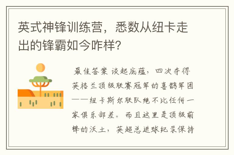 英式神锋训练营,悉数从纽卡走出的锋霸如今咋样?