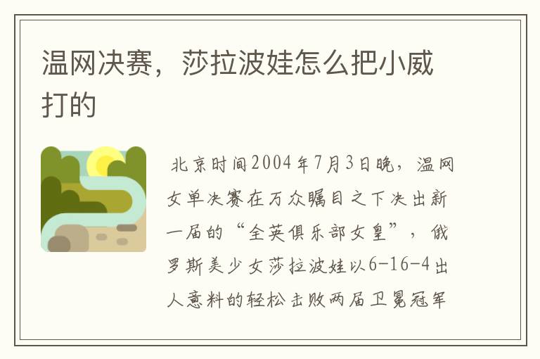 温网决赛,莎拉波娃怎么把小威打的