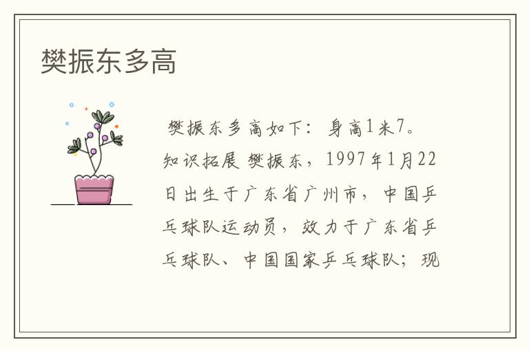 樊振东多高