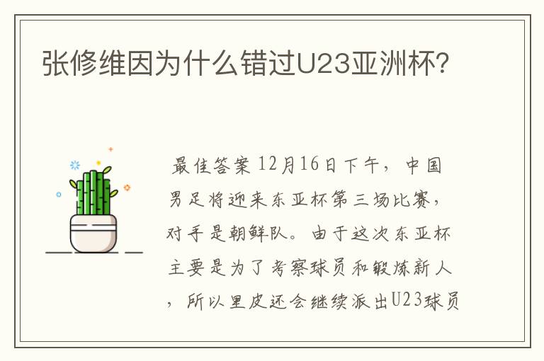 张修维因为什么错过U23亚洲杯?