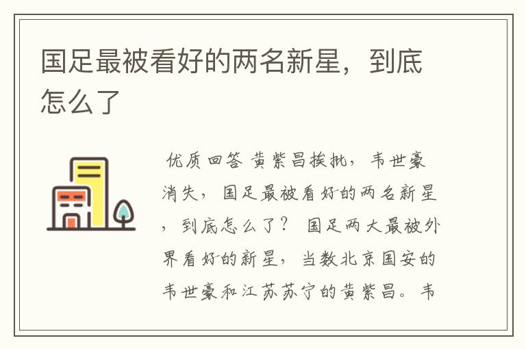 国足最被看好的两名新星,到底怎么了