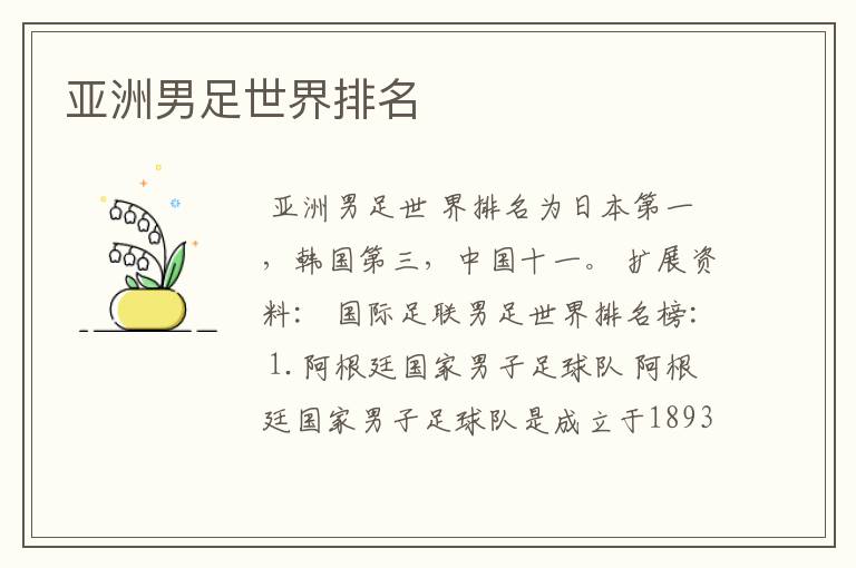亚洲男足世界排名