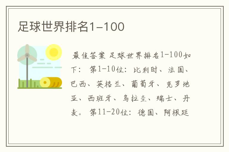 足球世界排名1-100