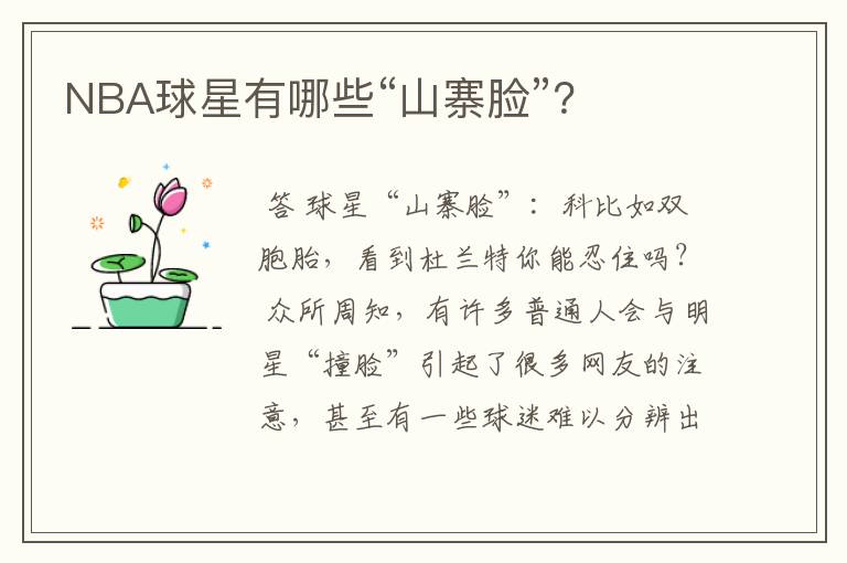 NBA球星有哪些“山寨脸”?
