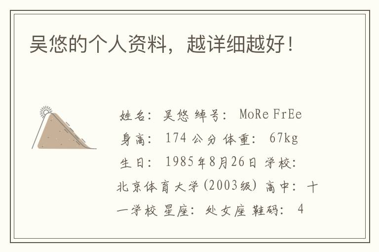 吴悠的个人资料,越详细越好!