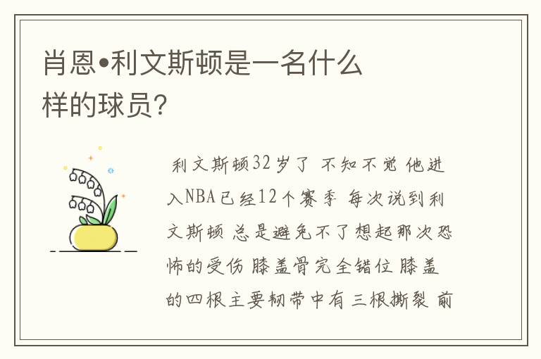 肖恩•利文斯顿是一名什么样的球员?