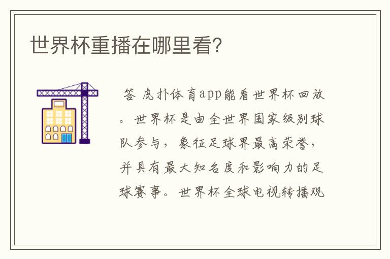 世界杯重播在哪里看?