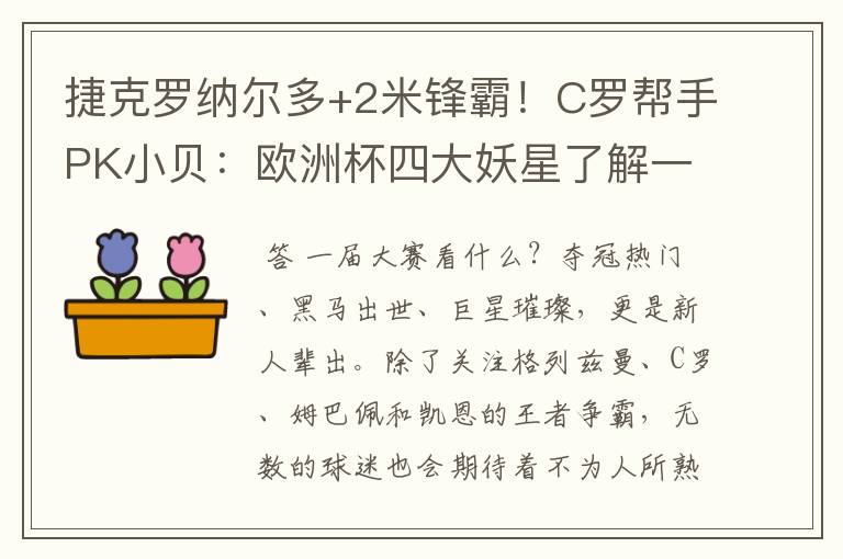 捷克罗纳尔多+2米锋霸!C罗帮手PK小贝:欧洲杯四大妖星了解一下