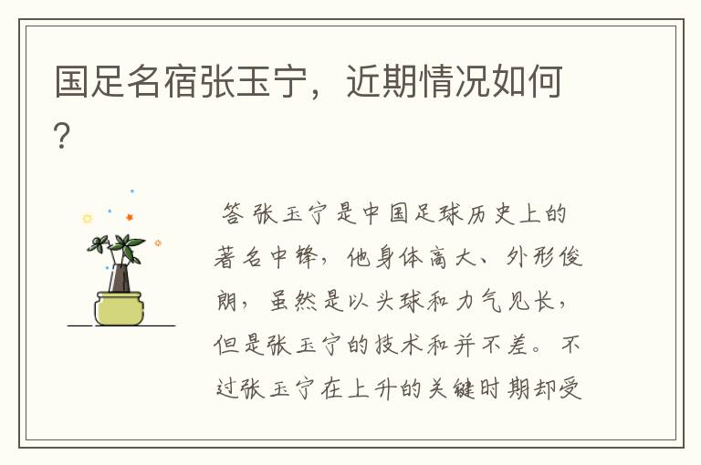 国足名宿张玉宁,近期情况如何?