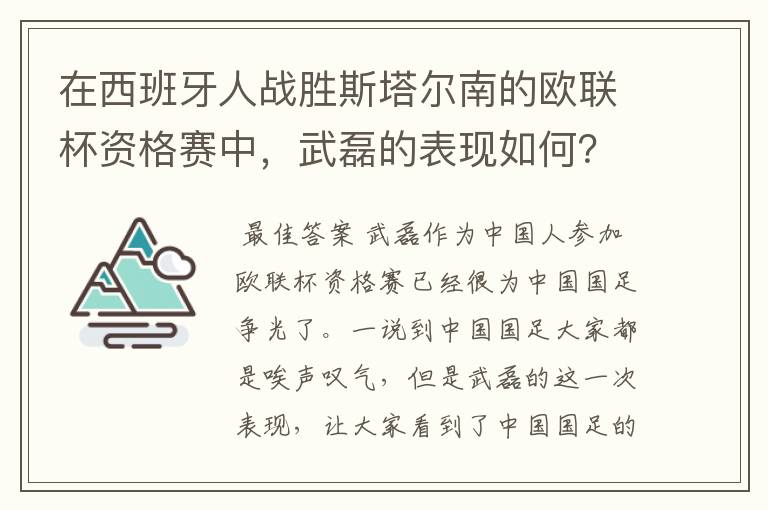 在西班牙人战胜斯塔尔南的欧联杯资格赛中,武磊的表现如何?