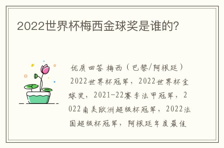 2022世界杯梅西金球奖是谁的?