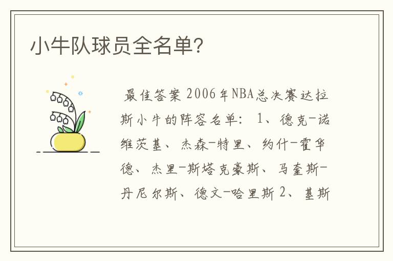 小牛队球员全名单?