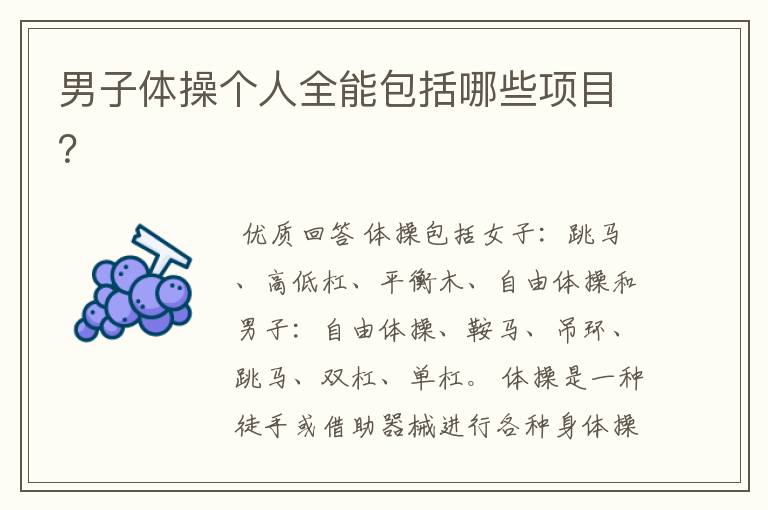 男子体操个人全能包括哪些项目?