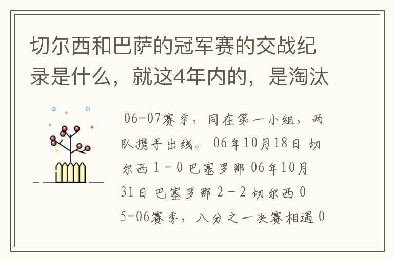 切尔西和巴萨的冠军赛的交战纪录是什么，就这4年内的，是淘汰赛吗