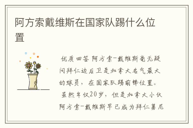 阿方索戴维斯在国家队踢什么位置