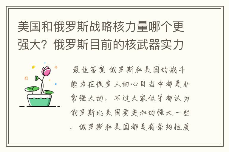 美国和俄罗斯战略核力量哪个更强大?俄罗斯目前的核武器实力究竟如何?