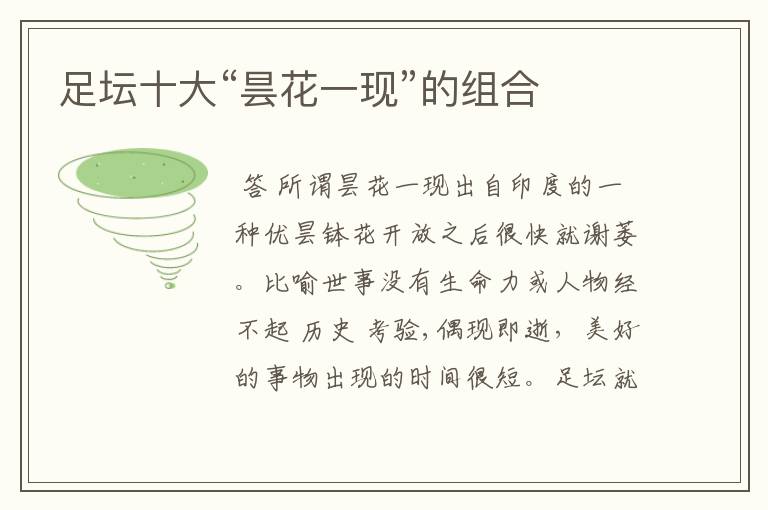 足坛十大“昙花一现”的组合
