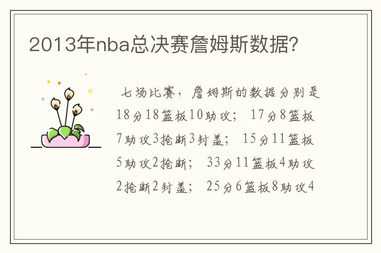 2013年nba总决赛詹姆斯数据?