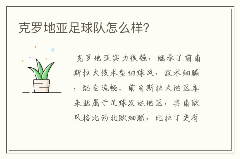 克罗地亚足球队怎么样?