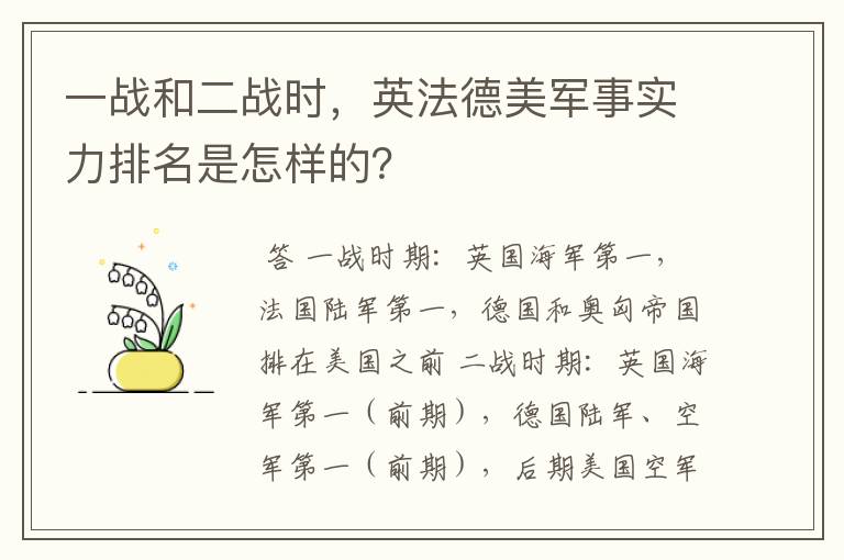 一战和二战时,英法德美军事实力排名是怎样的?
