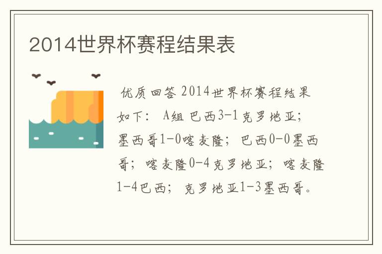 2014世界杯赛程结果表