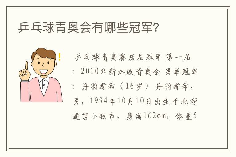 乒乓球青奥会有哪些冠军?