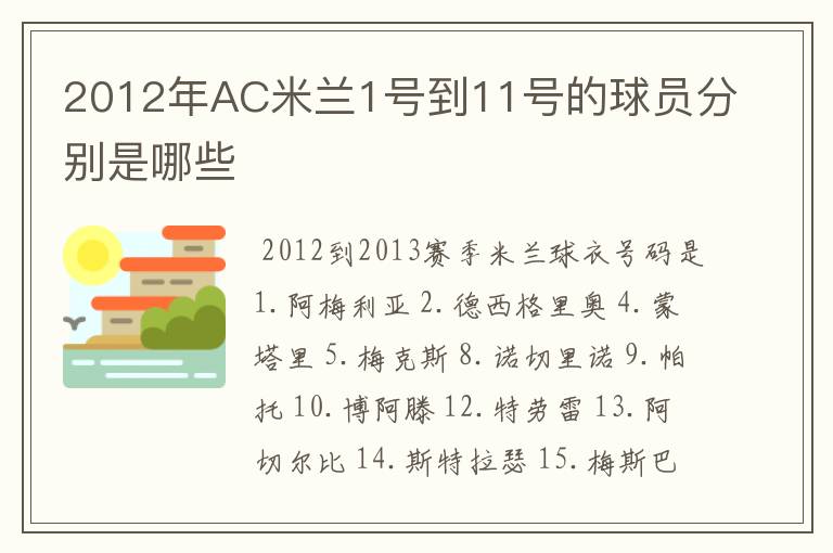 2012年AC米兰1号到11号的球员分别是哪些
