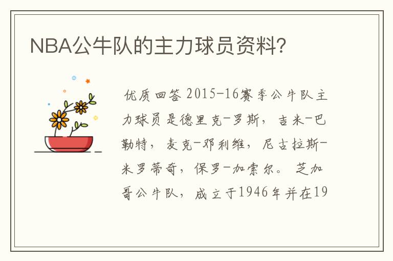 NBA公牛队的主力球员资料?