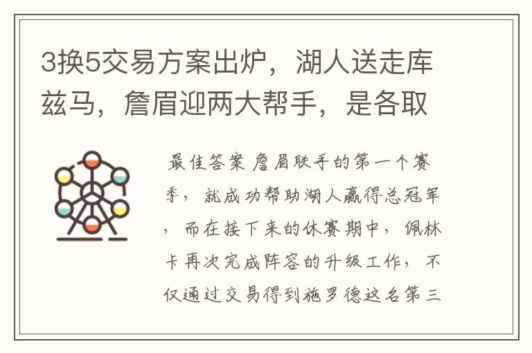 3换5交易方案出炉,湖人送走库兹马,詹眉迎两大帮手,是各取所需吗?