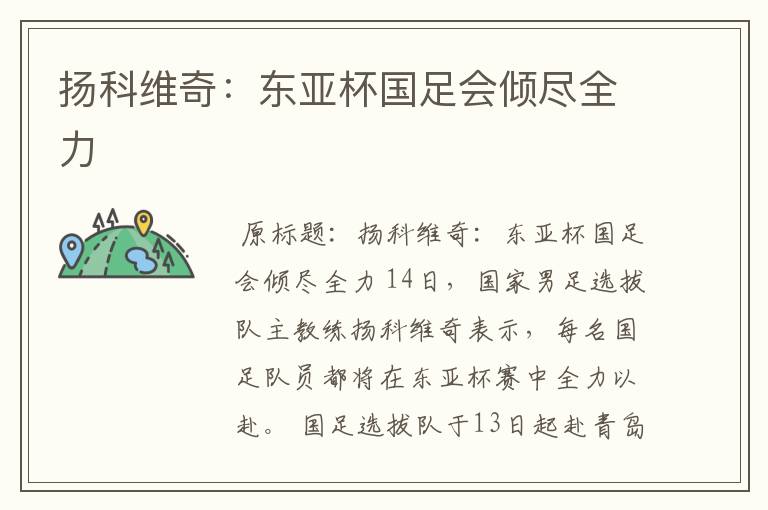 扬科维奇:东亚杯国足会倾尽全力