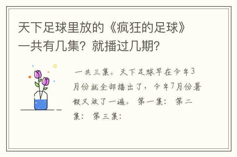 天下足球里放的《疯狂的足球》一共有几集?就播过几期?