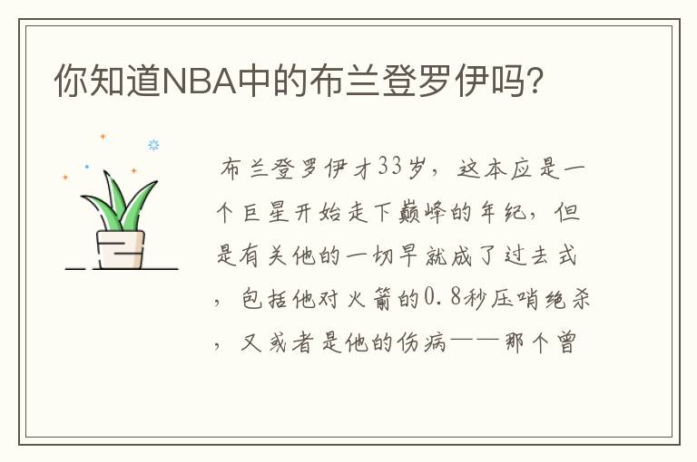 你知道NBA中的布兰登罗伊吗?