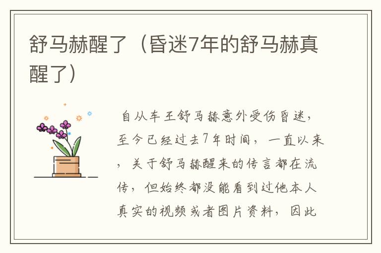 舒马赫醒了(昏迷7年的舒马赫真醒了)