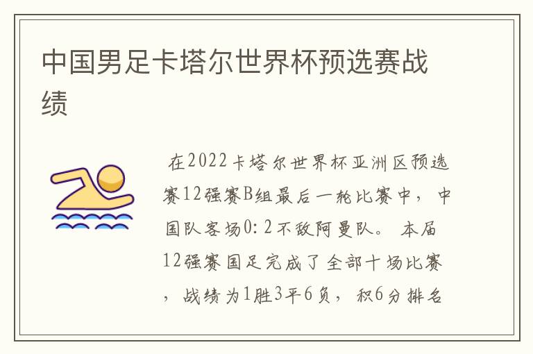 中国男足卡塔尔世界杯预选赛战绩