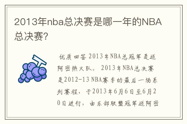 2013年nba总决赛是哪一年的NBA总决赛?