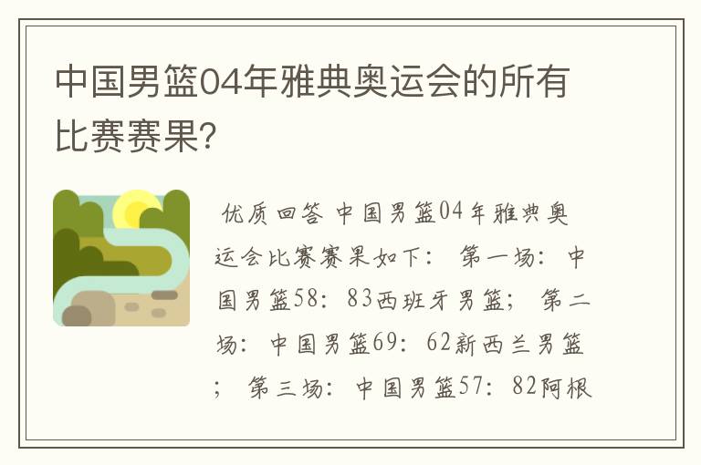 中国男篮04年雅典奥运会的所有比赛赛果?