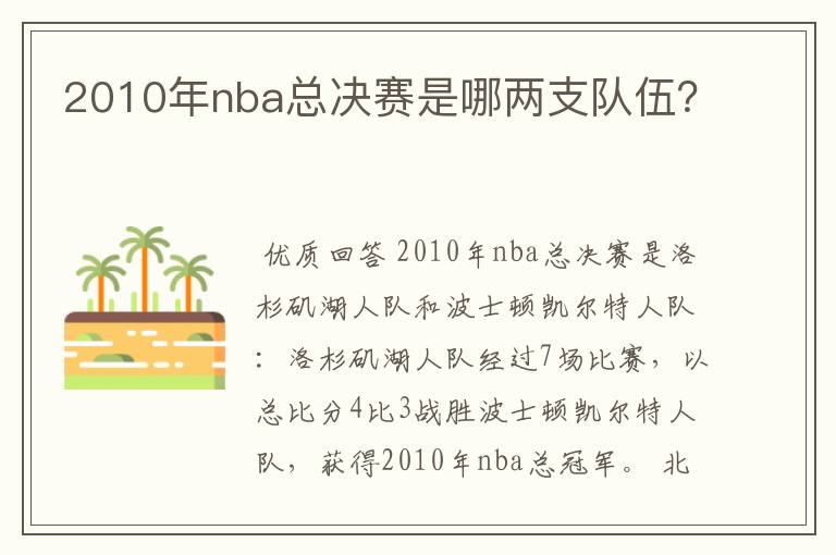 2010年nba总决赛是哪两支队伍?