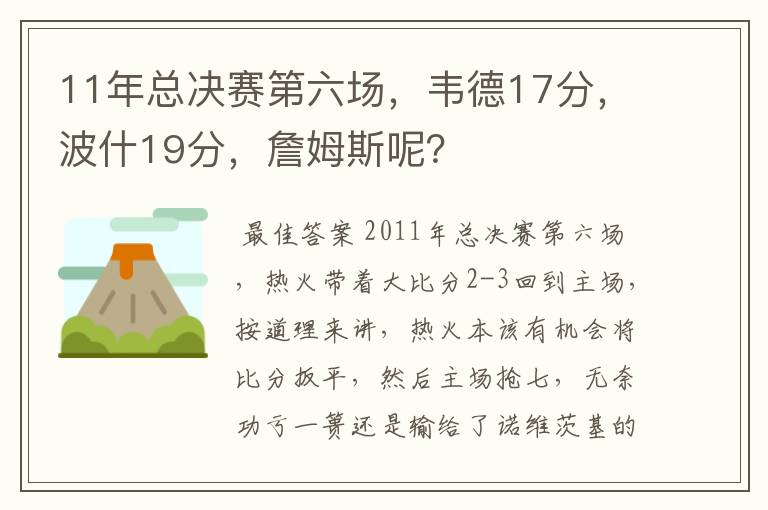 11年总决赛第六场，韦德17分，波什19分，詹姆斯呢？