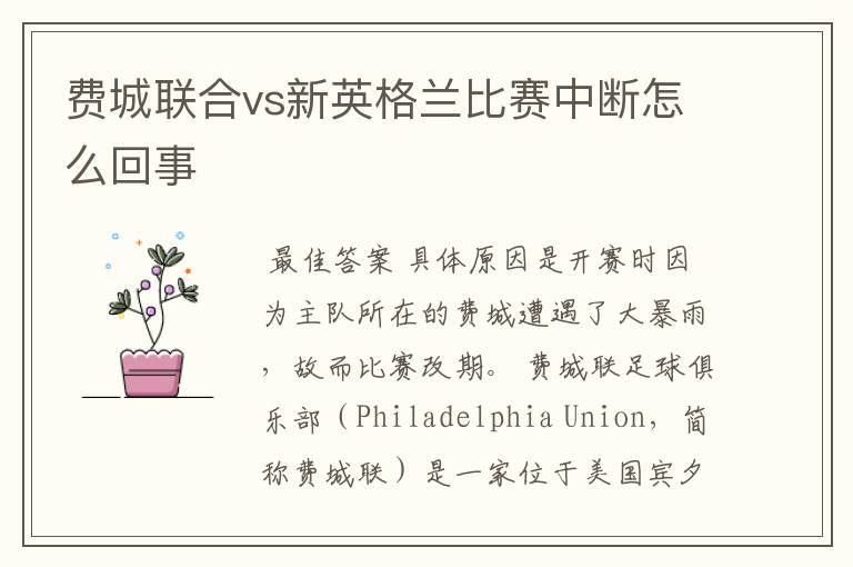费城联合vs新英格兰比赛中断怎么回事