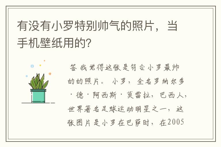 有没有小罗特别帅气的照片,当手机壁纸用的?