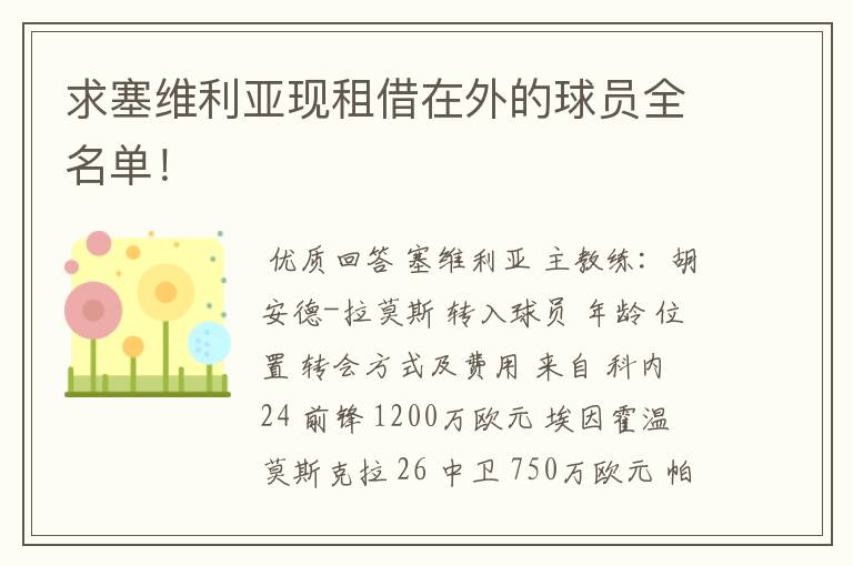 求塞维利亚现租借在外的球员全名单!
