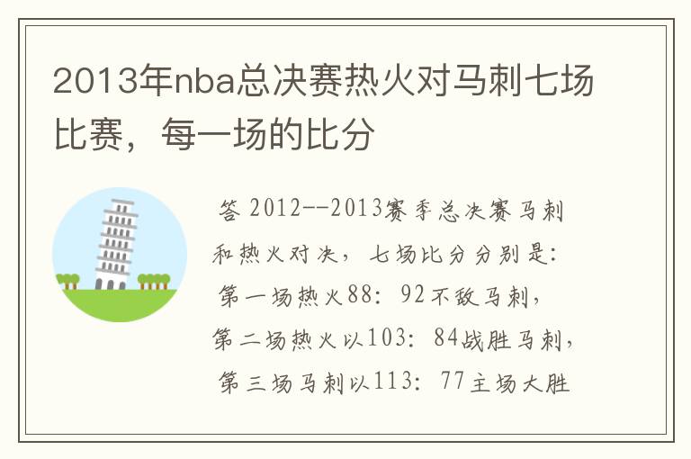 2013年nba总决赛热火对马刺七场比赛,每一场的比分