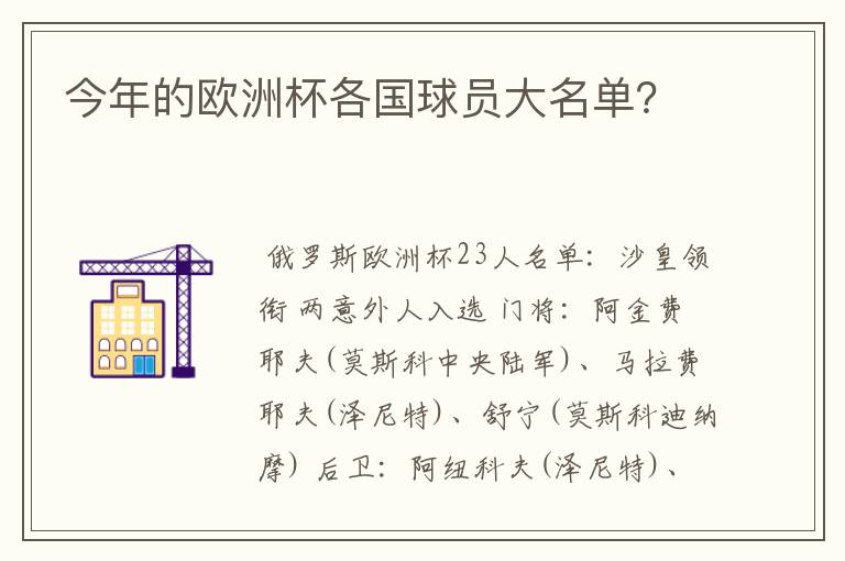 今年的欧洲杯各国球员大名单?