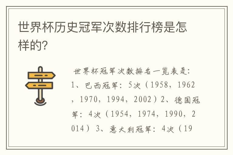 世界杯历史冠军次数排行榜是怎样的?